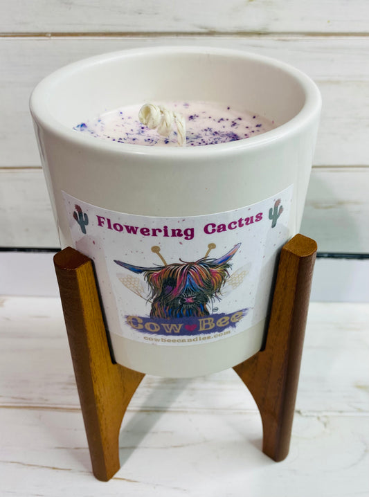 16oz Flowering Cactus Candle w/stand